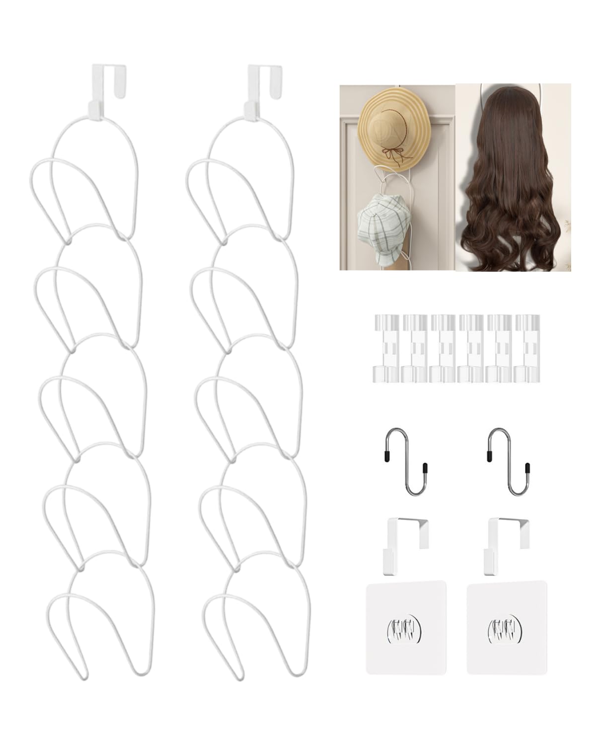 LINFIDITE 10 Pack Hat Rack Hanger Holder Organizer Closet Hanging Baseball Cap Display Storage Rack for Scarves Handbags Towels Clothes Ties Over Door Wall Mounted w Hanging Hook Black