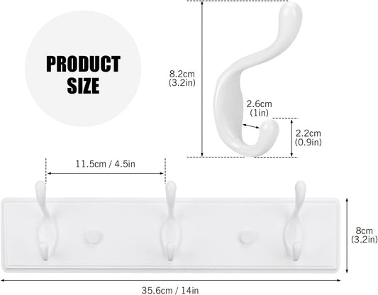 Badiano Heavy Duty Wooden Coat Rack, Wall-Mounted Organizer,14 Inch, White