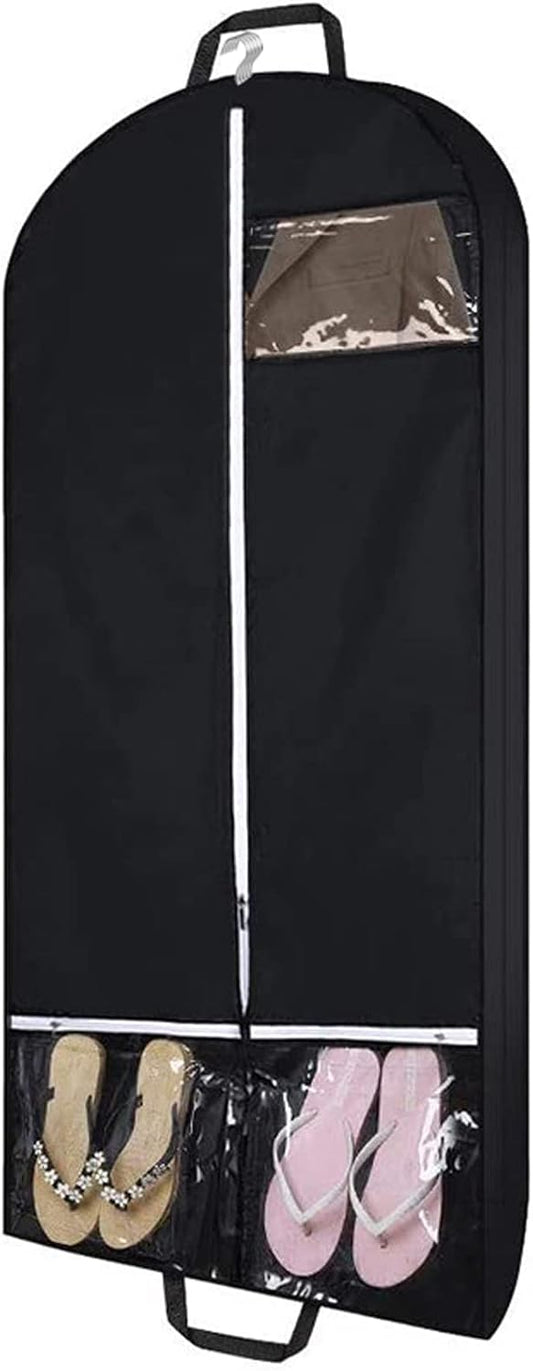 54" Garment Bags for Travel and Storage, Travel Suit Bags for Men Women with 2 Clear Pockets, Storage bags for Clothes, Suits, Dress, Shirts, Coats (Black)