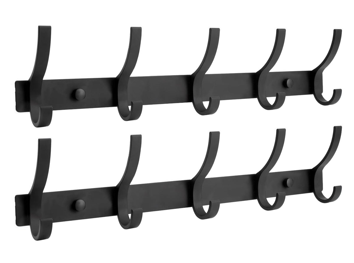 Optish Coat Rack Wall Mount, Coat Hook Wall Mount, Wall Hooks for Hanging, Hat Rack for Walls, Coats Hanger with 12 Hook, Towel Hooks for Bathrooms (2 Pack, White)