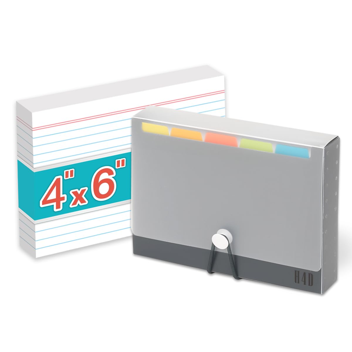 H4D 4x6 Index Card Case with 100 Heavyweight Ruled Index Cards and Dividers, Black
