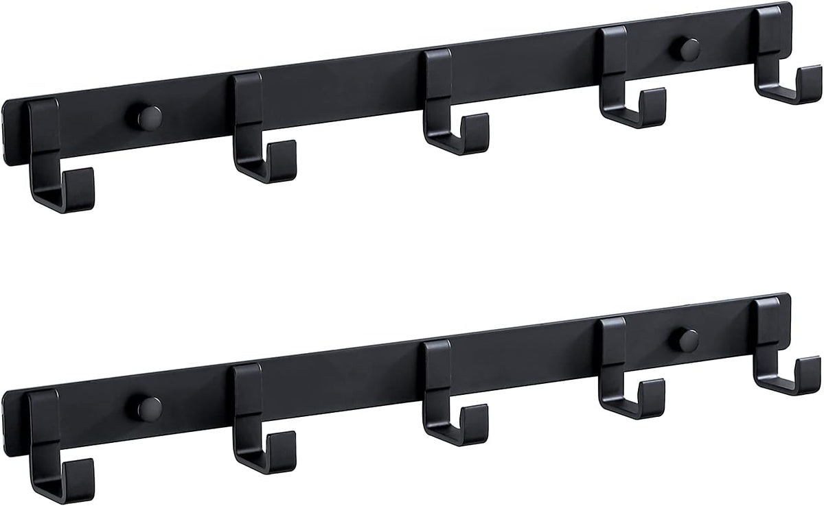 2 Pack Hat & Coat Rack - Wall Mounted Aluminum Alloy Hook Rack (5 Hooks Black)