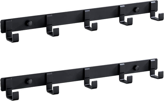 2 Pack Hat & Coat Rack - Wall Mounted Aluminum Alloy Hook Rack (5 Hooks Black)