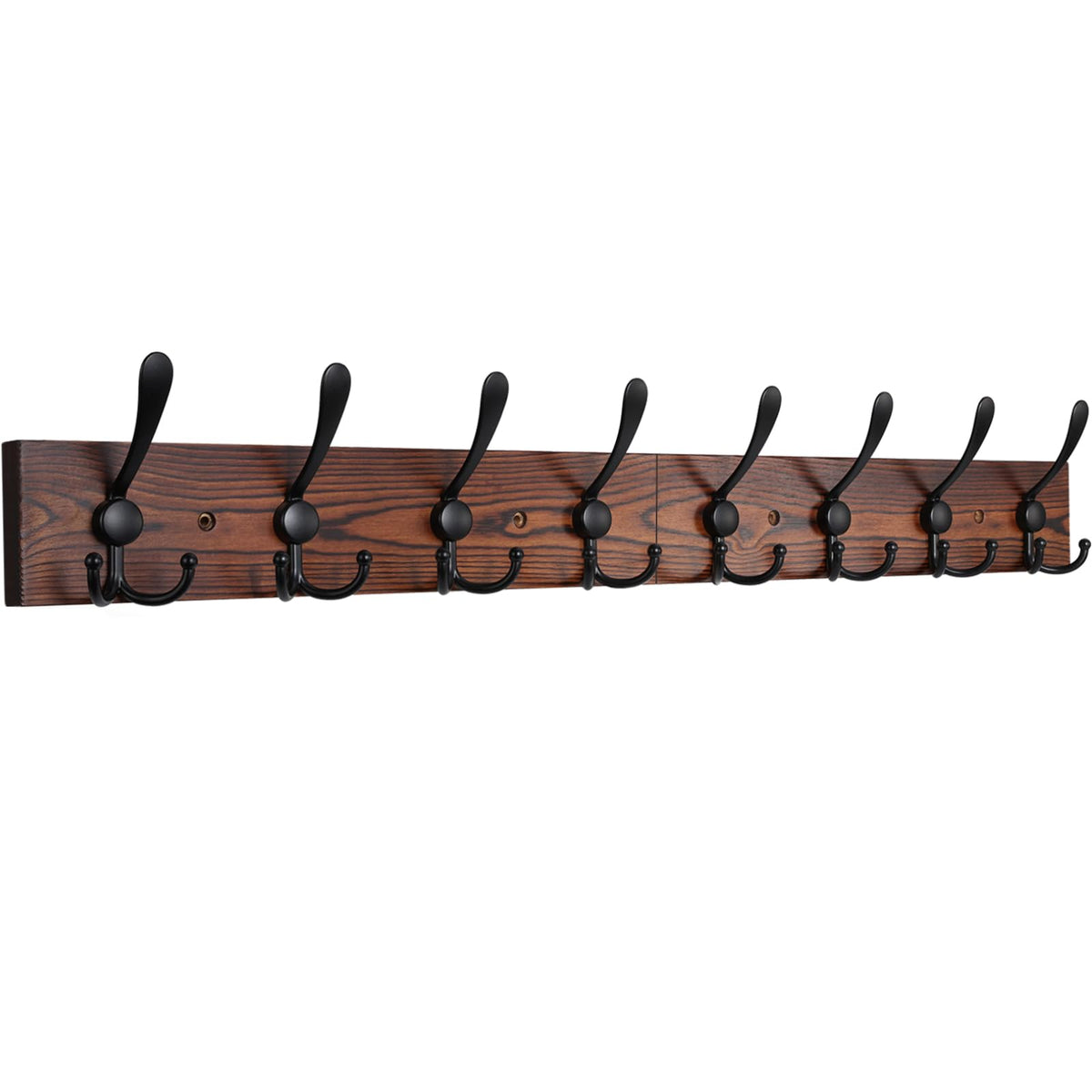 IBosins Wall Mounted Coat Rack, 31.4" Long with 8 Black Rustic Tri-Hooks