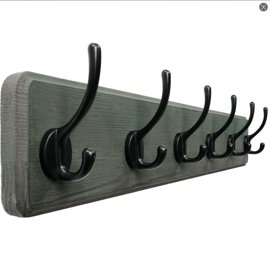 Dseap Wall Mounted Coat Rack: Patented, Heavy-Duty, 17.4" Long 5-Double-Hooks Wooden Hanger Rail for Winter Coats, Hat, Jacket, Clothing - Natural & Black