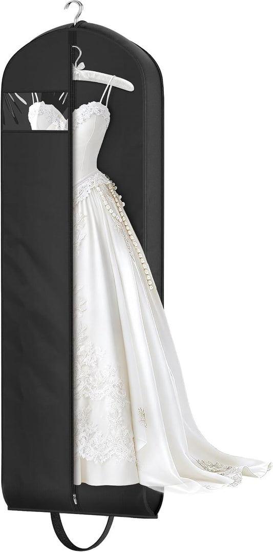 KEETDY Wedding Dress Garment Bag for Travel with 4" Gusseted Long Hanging Dress Bags for Gowns for Women Garment Cover Clothes Storage for Closet (Black, 72 inch)