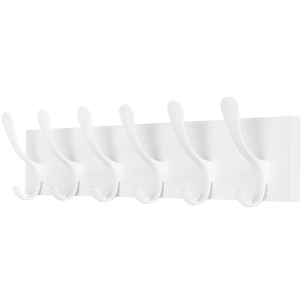 SKOLOO Coat Rack Wall Mount - Wooden White Wall Coat Hook, Wall Coat Hanger Rack with 6 Hooks for Hanging Coats, Hats, Clothing, Scarfs, White