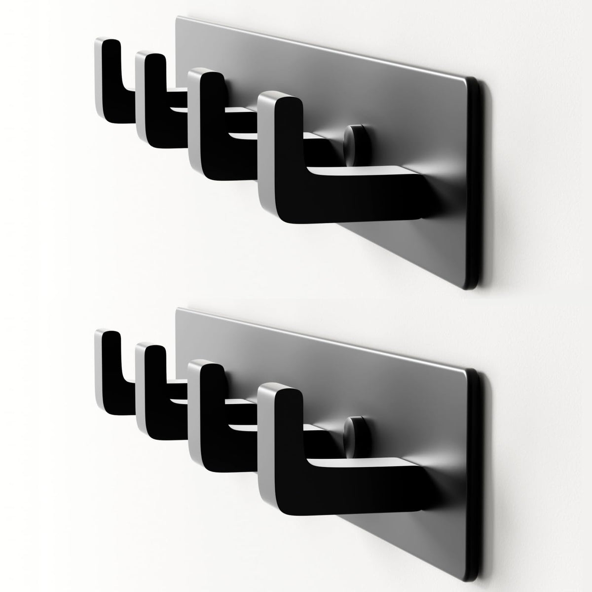 Black Coat Rack Wall Mount - 12.5" Rail with 4 Right-Angle Hooks(1 Pack)