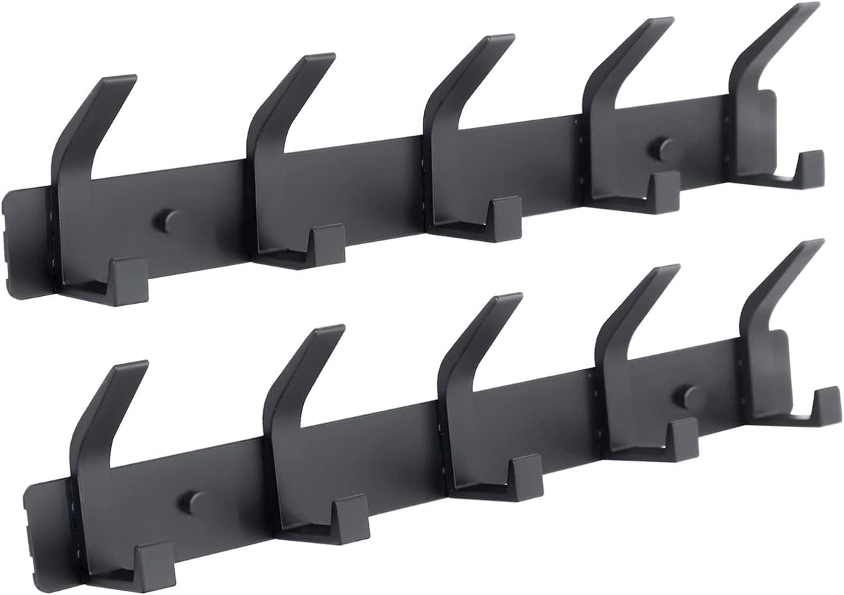 Coat Rack Wall Mounted,5 Coat Hooks for Hanging Coats,Heavy Duty Metal Double Hook Rack Hook Rail,Coat Rack with Hooks,Wall Mount Coat Hanger for Hat Towel Purse Robes ,Black,2Pack (Black2, 5 Hooks)