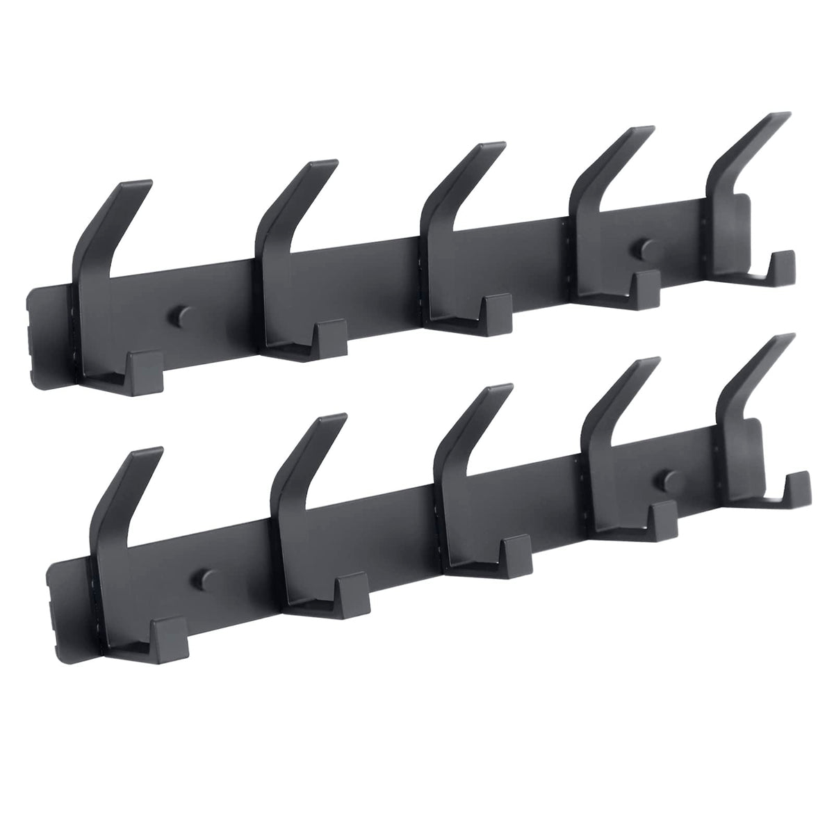 Coat Rack Wall Mounted,5 Coat Hooks for Hanging Coats,Heavy Duty Metal Double Hook Rack Hook Rail,Coat Rack with Hooks,Wall Mount Coat Hanger for Hat Towel Purse Robes ,Black,2Pack (Black2, 5 Hooks)