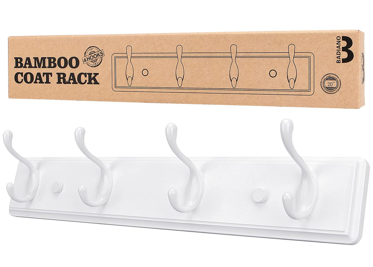 Badiano Heavy Duty Wooden Coat Rack, Wall-Mounted Organizer,14 Inch, White