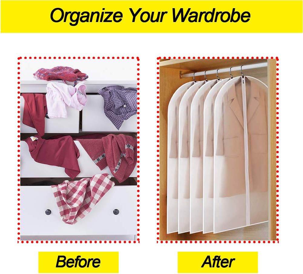 Garment Bags for Hanging Clothes 24" x 48"Coat Covers for Closet Foldable Washable Dress Bags for Hanging Clothes for Long Dress Dance Costumes Suits Gowns Coats