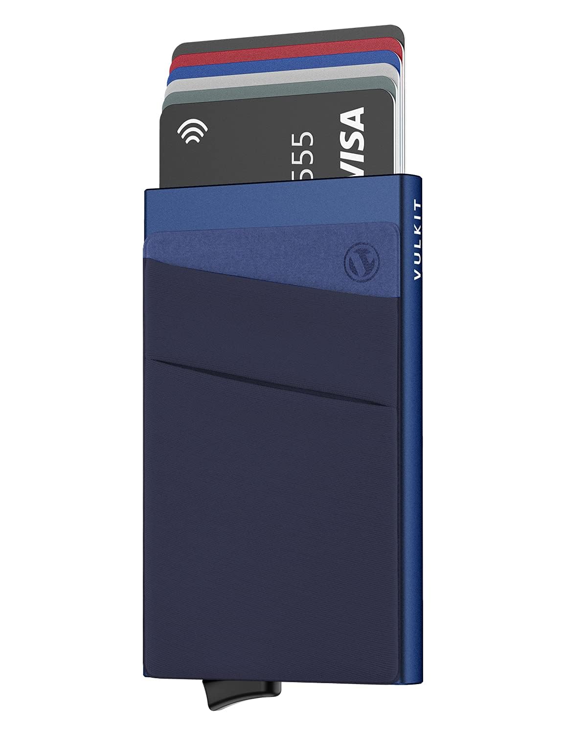 VULKIT Card Holder with Money Pocket Pop Up Wallet RFID Blocking Slim Metal Bank Card Case Holds 5 Cards and Notes