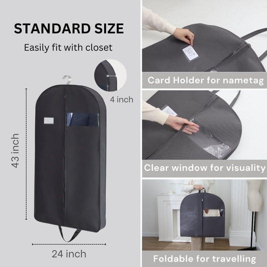 CONMEOCON- 43" Garment Bags for Hanging Clothes, Suit Bags for Men Travel with Car, Garment Bags for Storage with Handle, Clear Window and Name Tag, 6 Pack