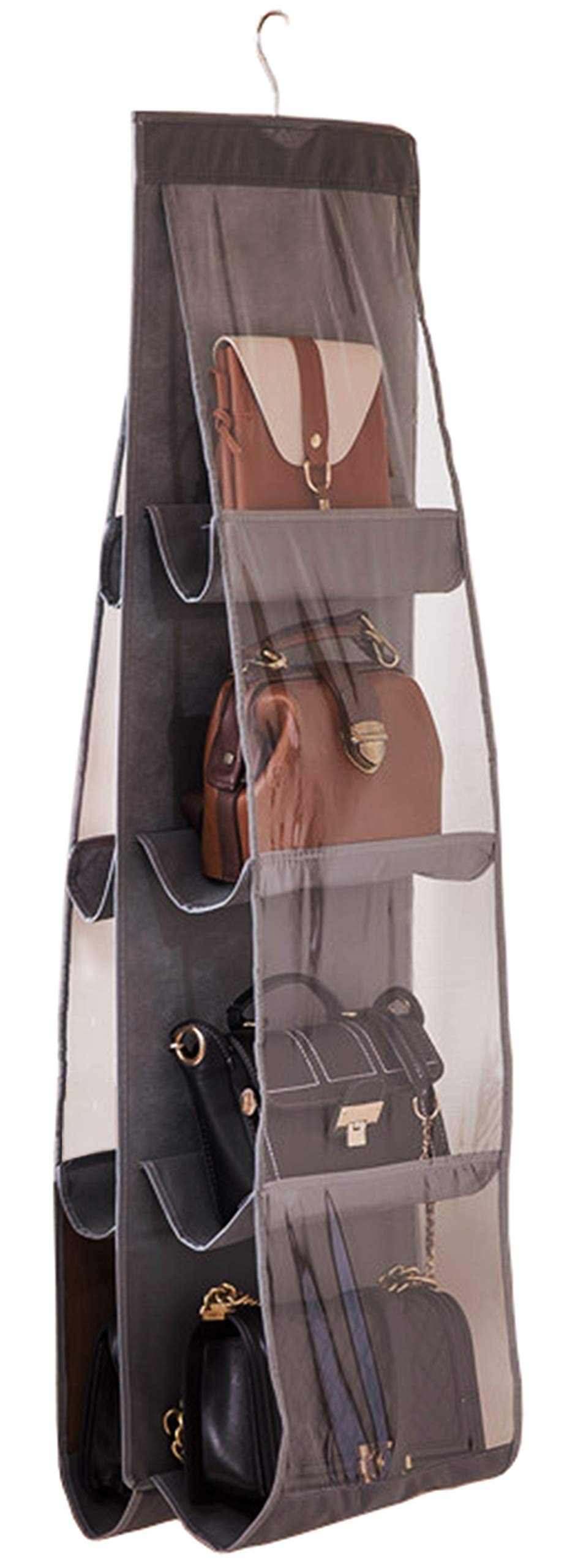AARAINBOW Hanging Handbag Organizer for Closet, 8-Pocket Purse Storage Holder, Space-Saving Wardrobe Organizer for Women, 44.5"L x 13.5"W (A-White)