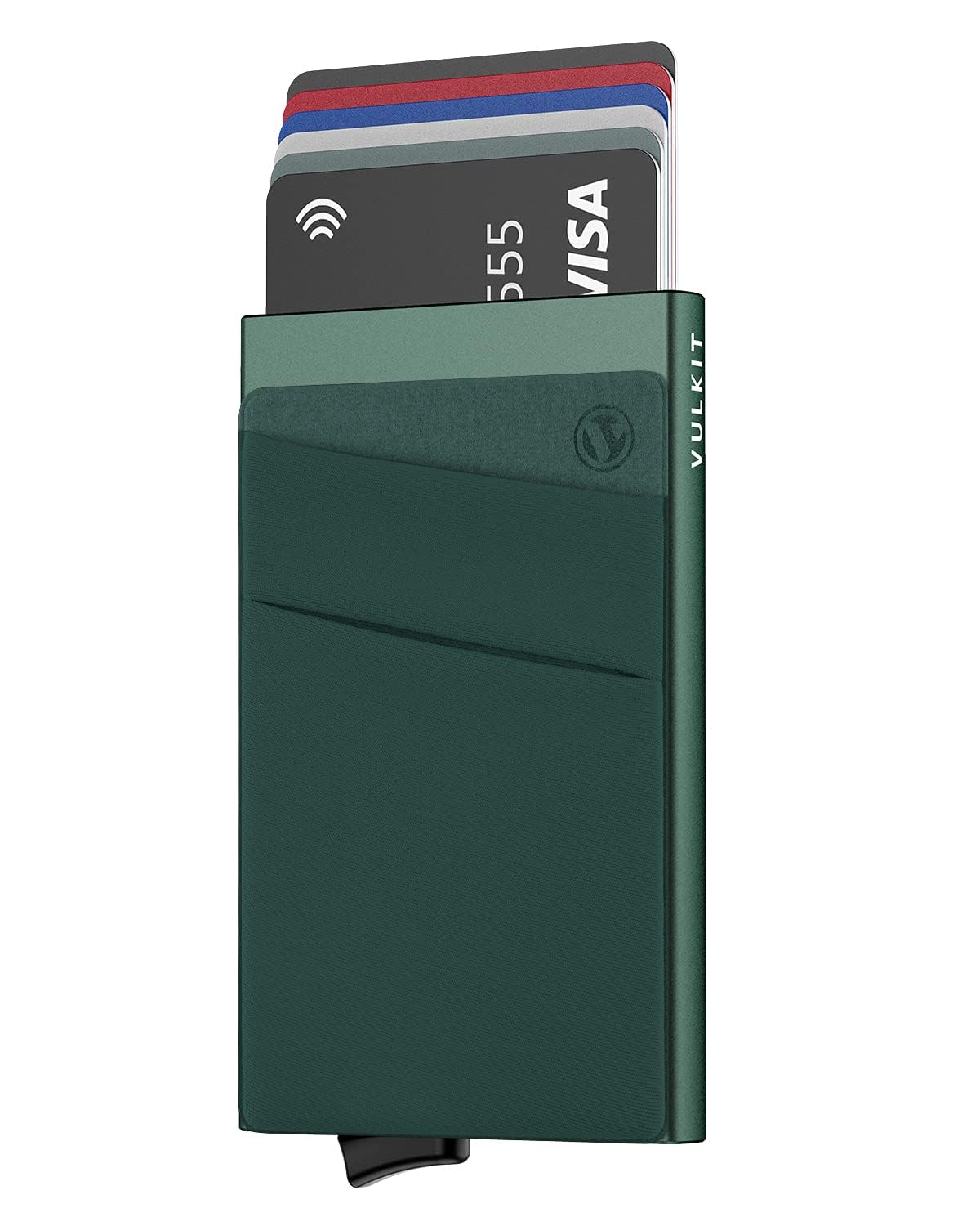 VULKIT Card Holder with Money Pocket Pop Up Wallet RFID Blocking Slim Metal Bank Card Case Holds 5 Cards and Notes