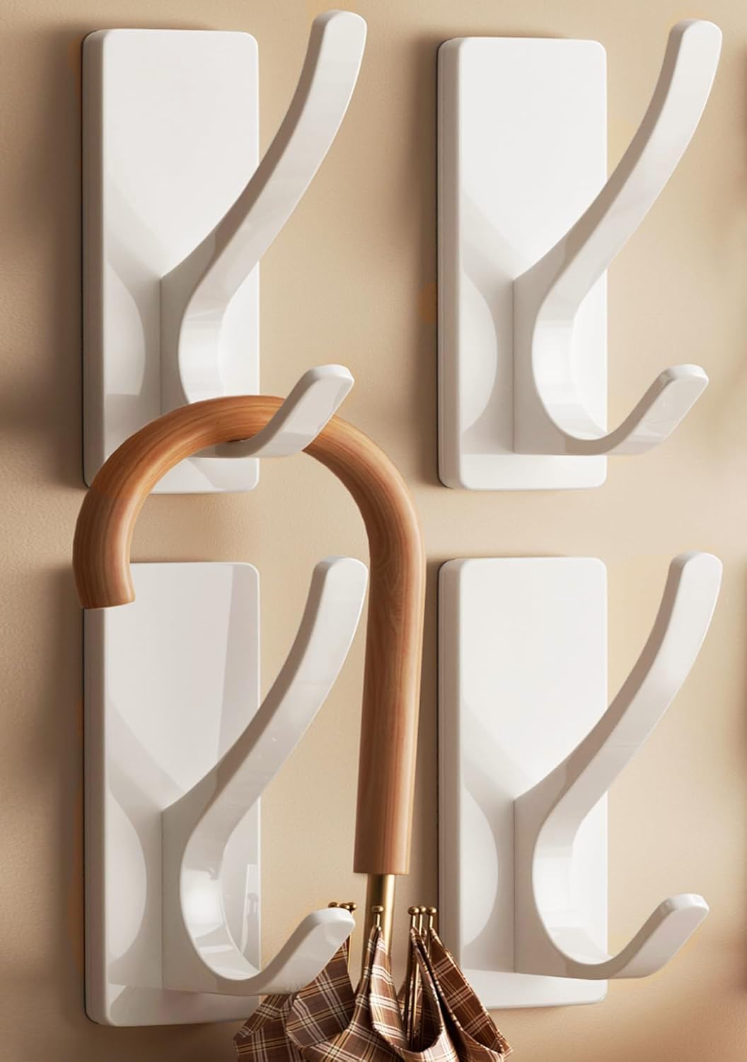 10 Pack Brushed Gold Self Adhesive Coat Hooks for Hanging: 13LB Extra Strong Stainless Double Wall Hook for Towel, Backpack, Hat, Sturdy Metal Hanger for Bathroom, Bedroom, Door, Wall Mounted