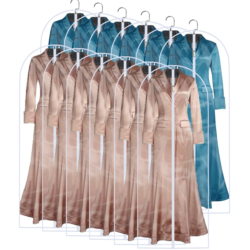 Hanging Garment Bag (Set of 6) Black Side Breathable Dress Bags for Hanging Clothes Cloth Cover for Closet Clear Full Zipper Bags for Coat Clothes Storage (24'' x 54'', Black)