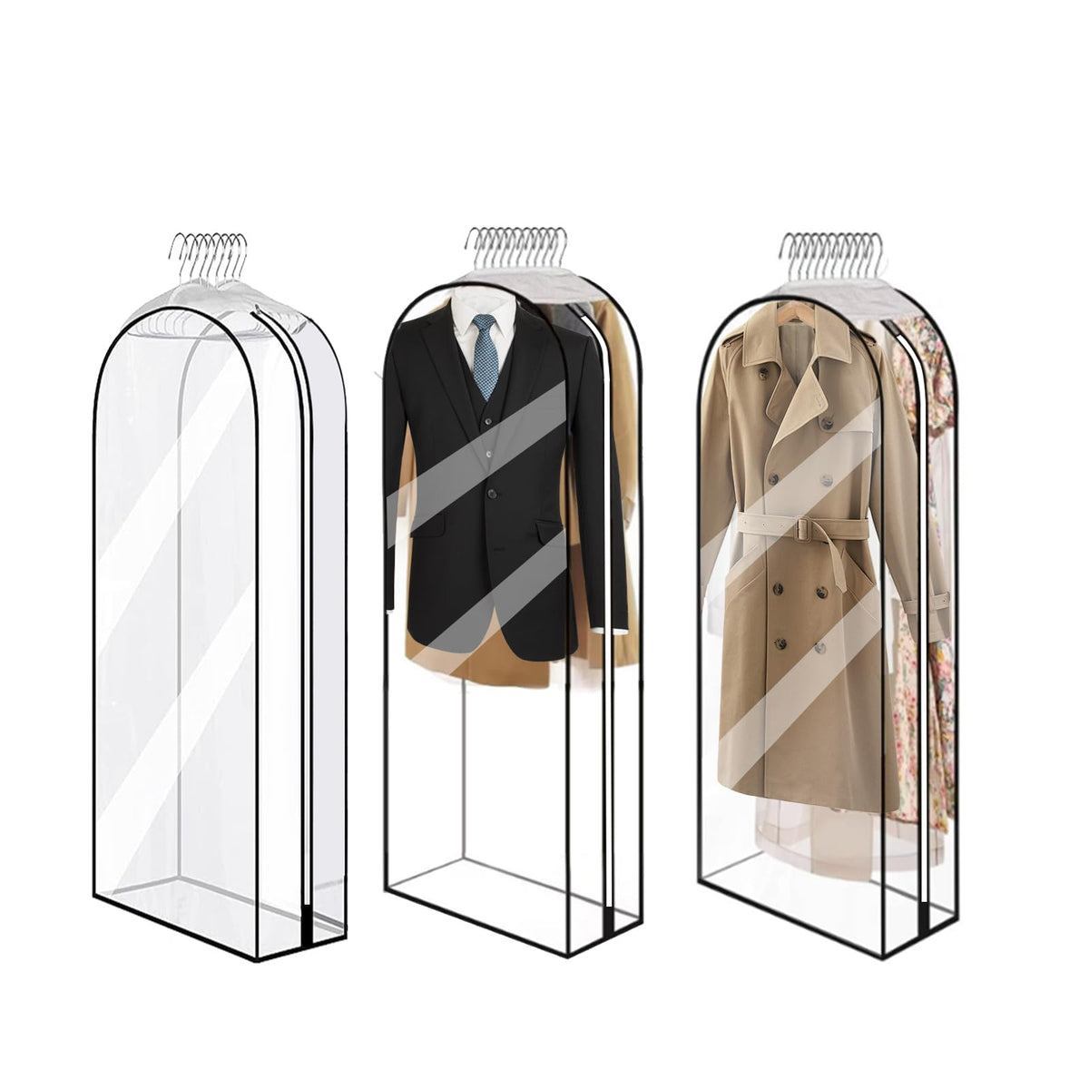 10” Gusseted Clear Garment Bags, 40” Hanging Suit Bags for Closet Storage - Protect Clothes, Suits, Coats, Dresses - 3 Pack (50 inch)