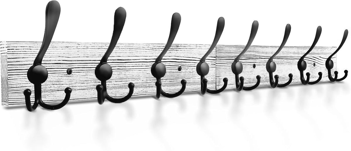 IBosins Wall Mounted Coat Rack, 31.4" Long with 8 Black Rustic Tri-Hooks