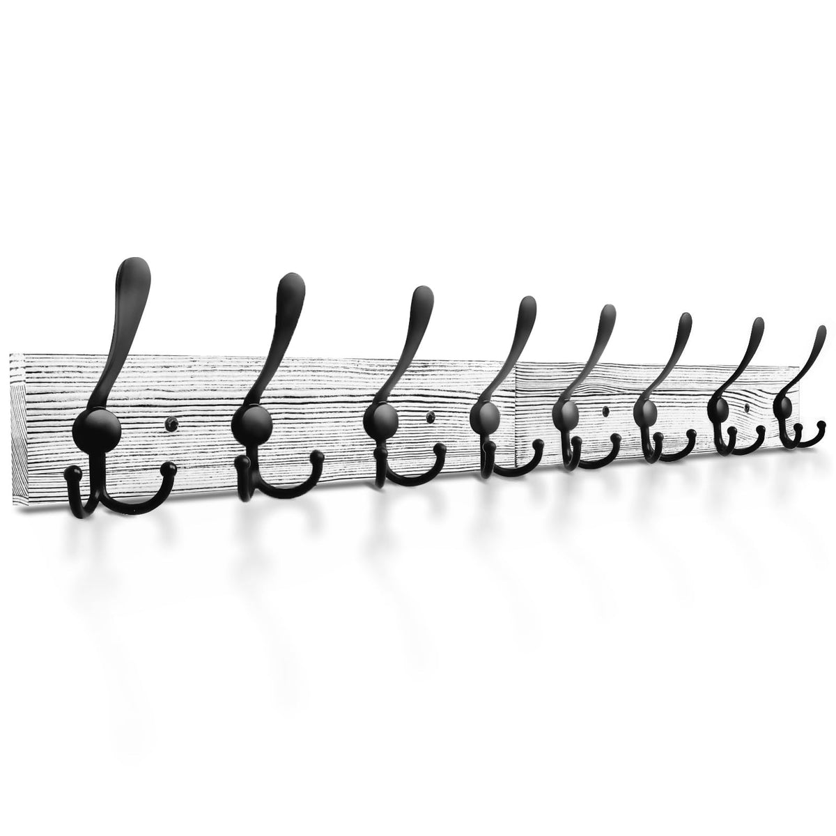 IBosins Wall Mounted Coat Rack, 31.4" Long with 8 Black Rustic Tri-Hooks
