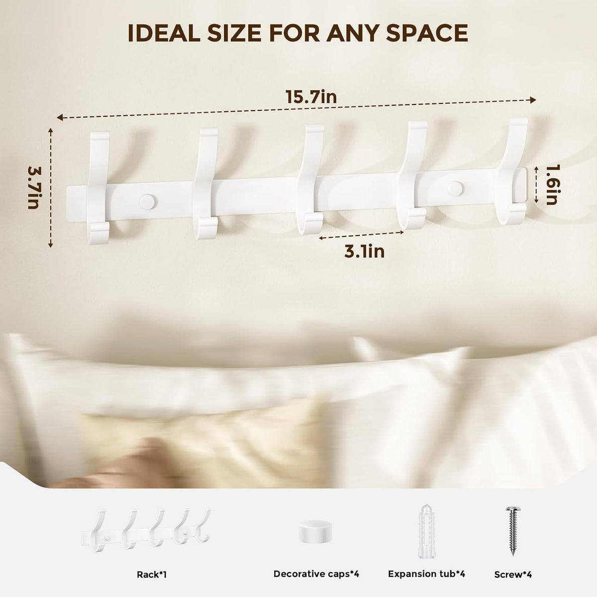 Optish 2 Pack Coat Rack Wall Mount, Heavy Duty Coat Hooks for Hanging,White