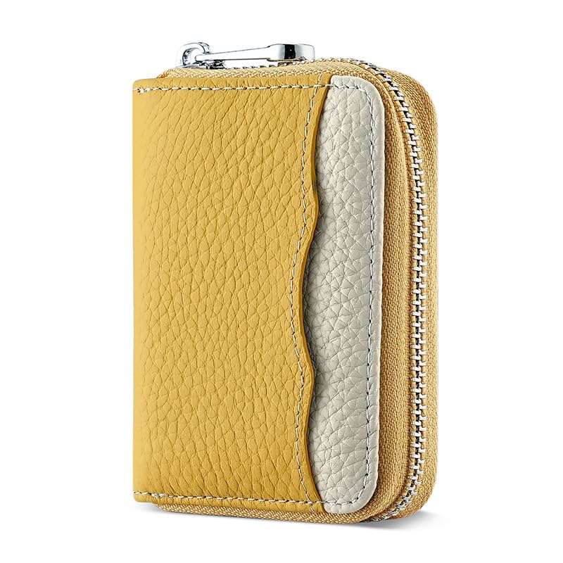 Linno RFID 20 Slots Credit Card Holder Genuine Leather Small Wallet for Women or Men with Zipper