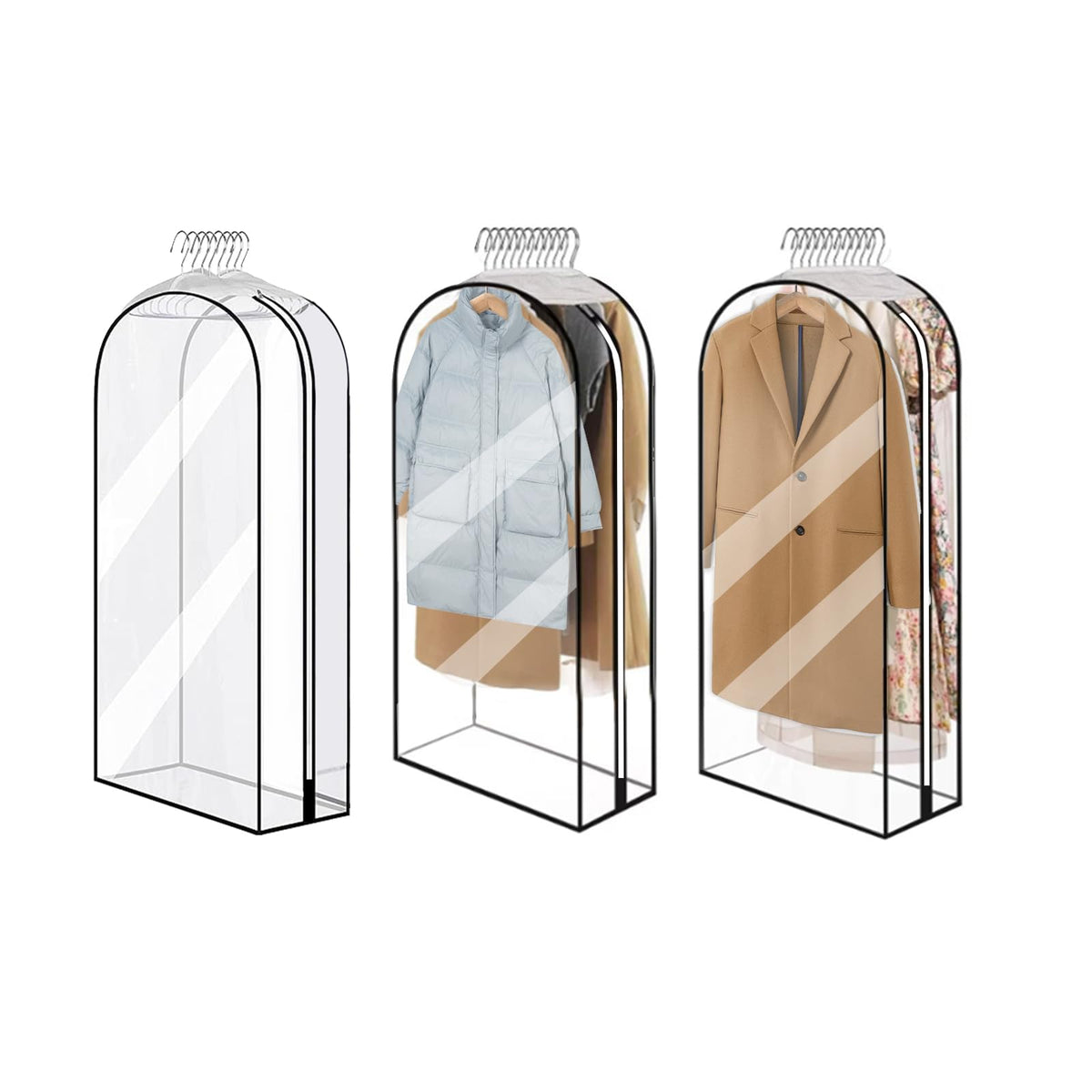 10” Gusseted Clear Garment Bags, 40” Hanging Suit Bags for Closet Storage - Protect Clothes, Suits, Coats, Dresses - 3 Pack (50 inch)