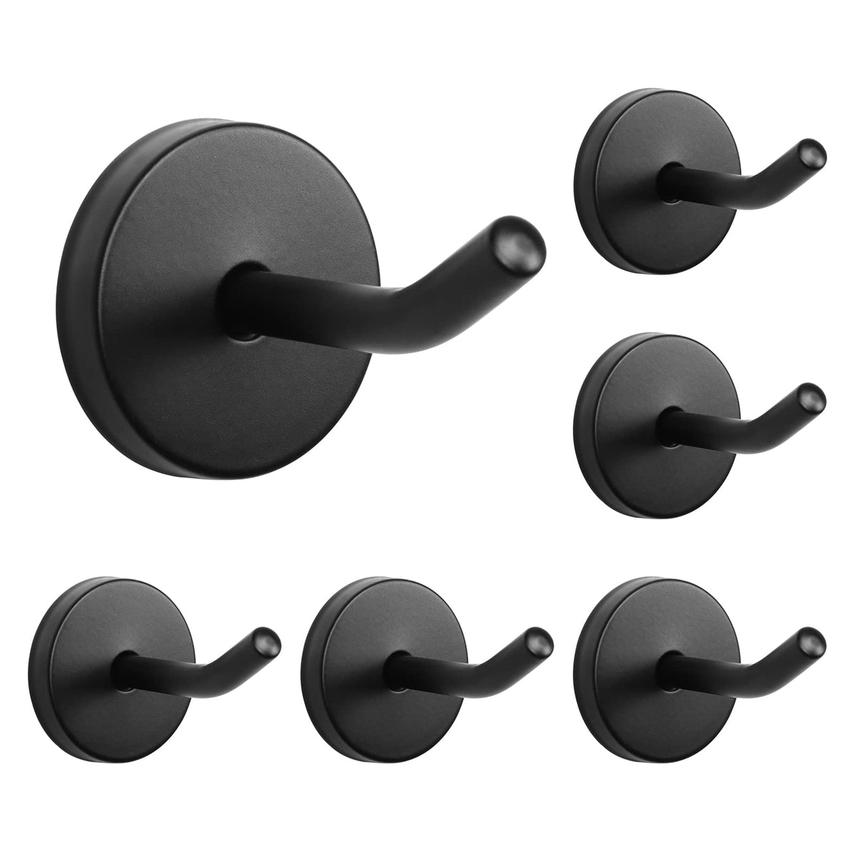 NearMoon Coat Hooks, Wall Mount Hooks for Hanging Hat Hurse Robe, 304 Stainless Steel Heavy Duty Towel Hangers for Bathroom Livingroom Hotel Kitchen Garage, 6 Pack (8 Inch, Matte Black)