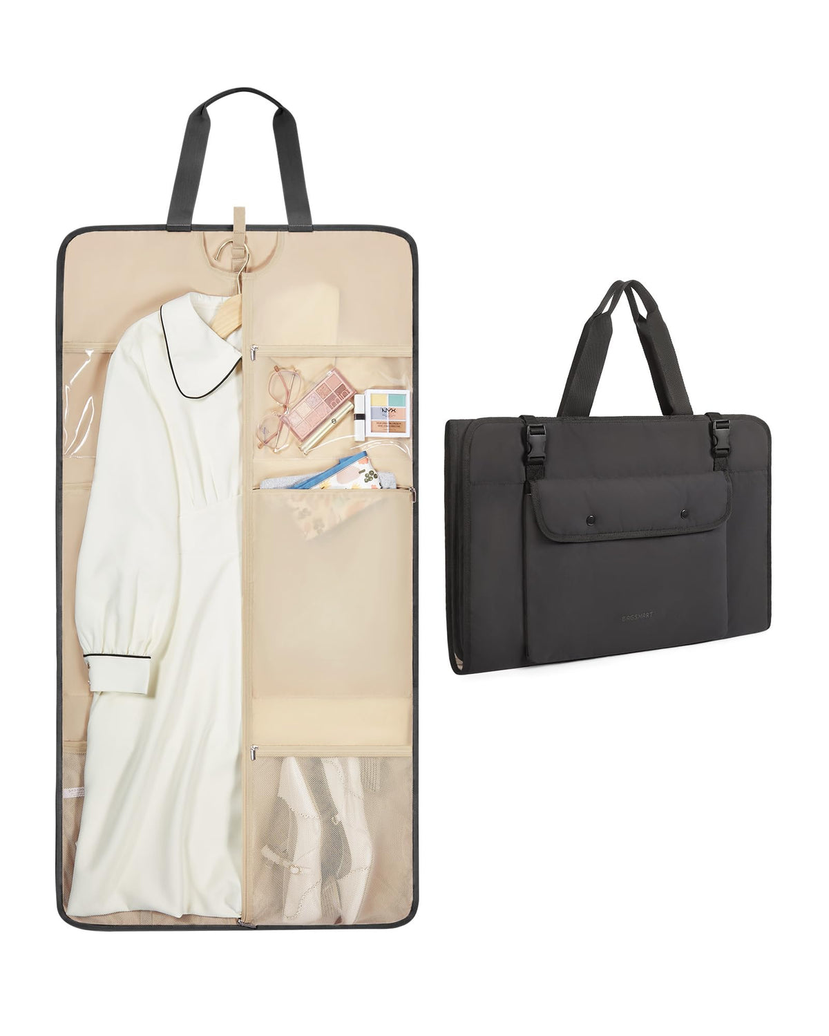 BAGSMART Garment Bags for Travel Foldable Carry on Suit Carrier for Hanging Clothes Stylish Dress Carrier Large Convertible Weekender Garment Bags for Women Men