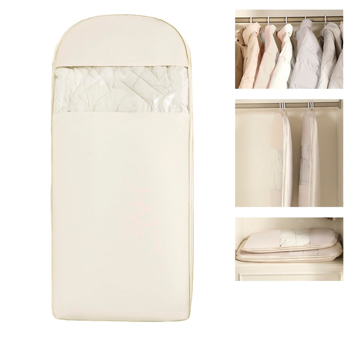 Space Saving Hanging Garment Bag with Self Compression Zipper。