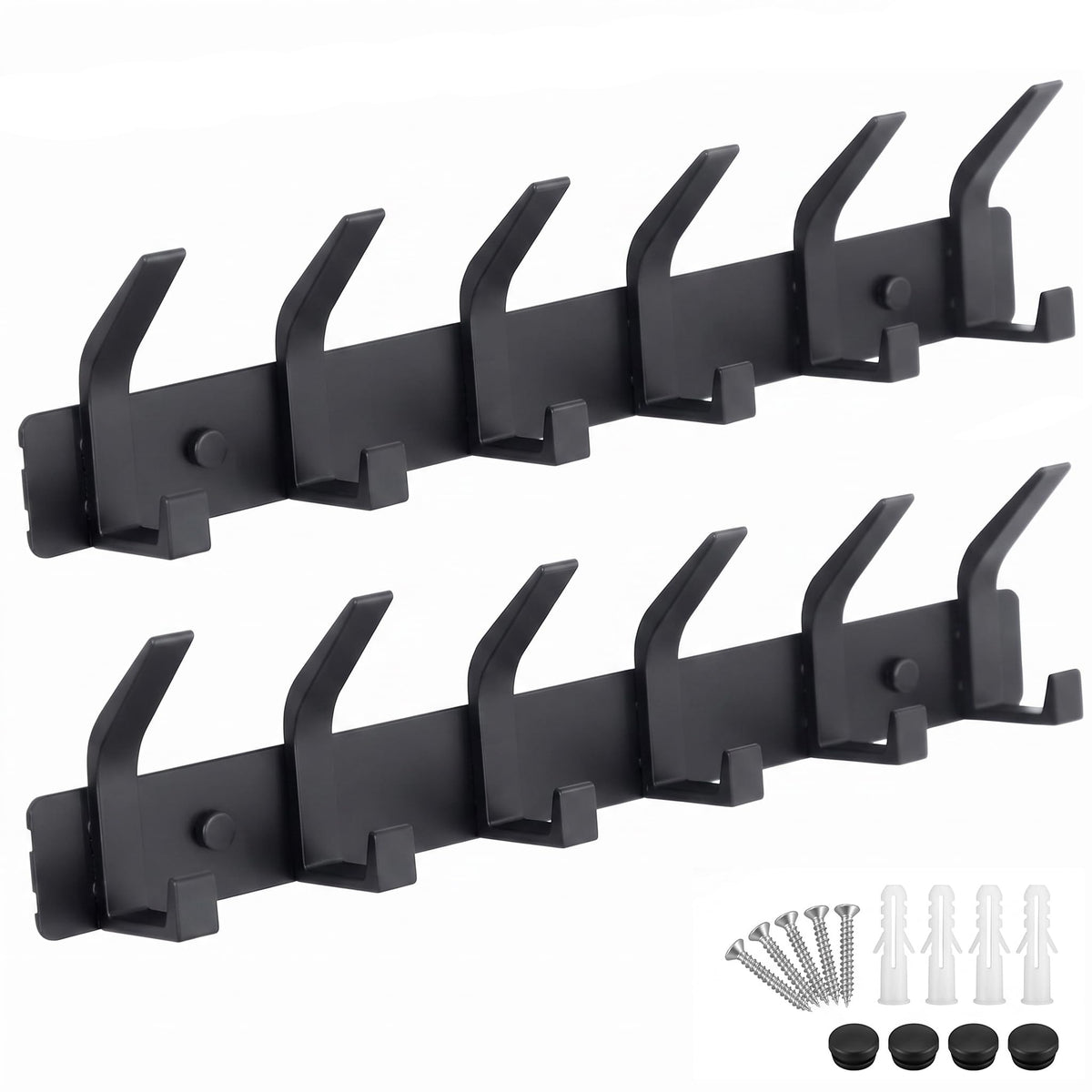 Coat Rack Wall Mounted,5 Coat Hooks for Hanging Coats,Heavy Duty Metal Double Hook Rack Hook Rail,Coat Rack with Hooks,Wall Mount Coat Hanger for Hat Towel Purse Robes ,Black,2Pack (Black2, 5 Hooks)