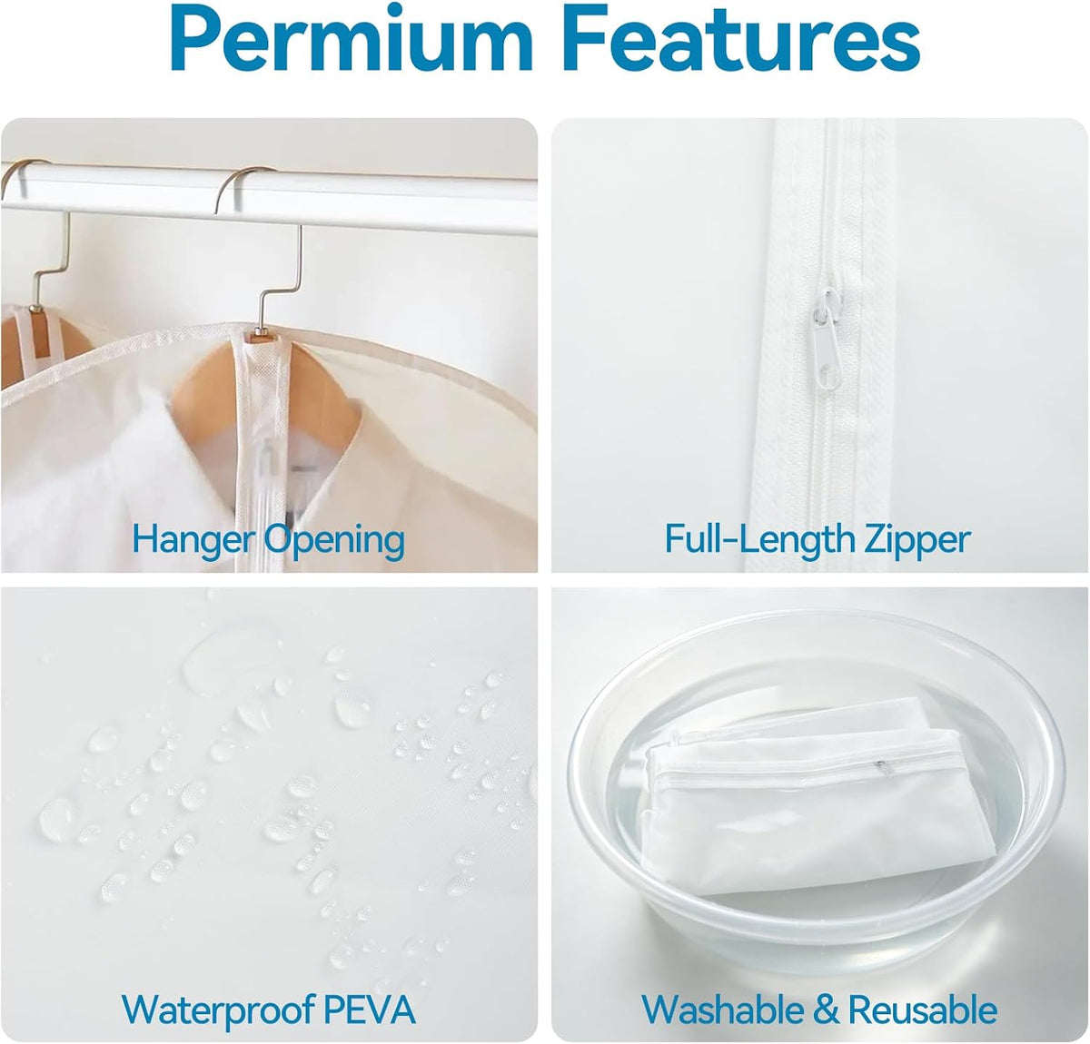 Garment Bags for Hanging Clothes PEVA 6 Pack Mixed Sizes Translucent