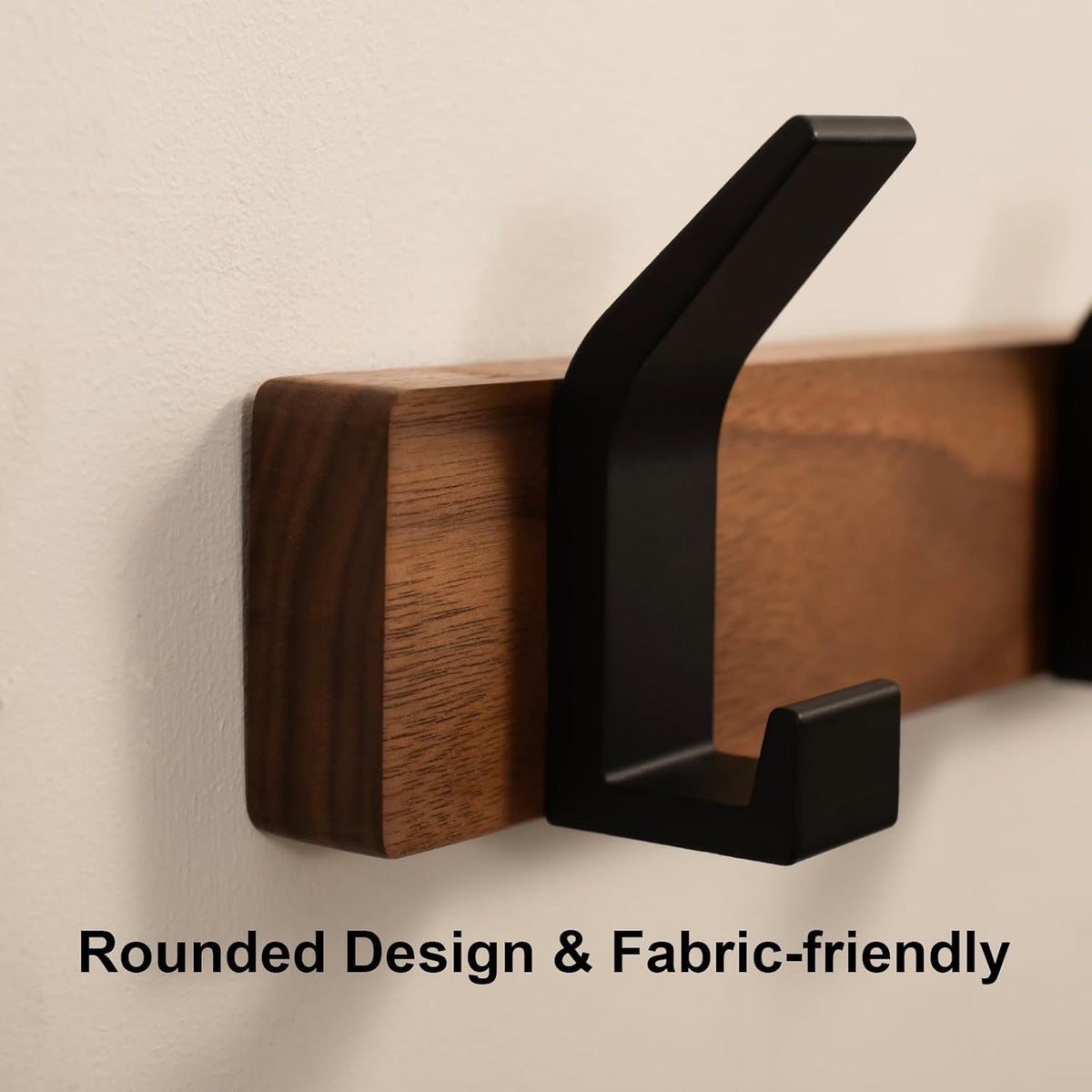 Coat Rack Wall Mount - 15.7 Inches Walnut Wood Coat Hooks Coat Rack Wall Mount with 4 Hooks Black Aluminum Coat Hooks for Hanging Coat Hat Bag Hat Rustproof Coat Hanger
