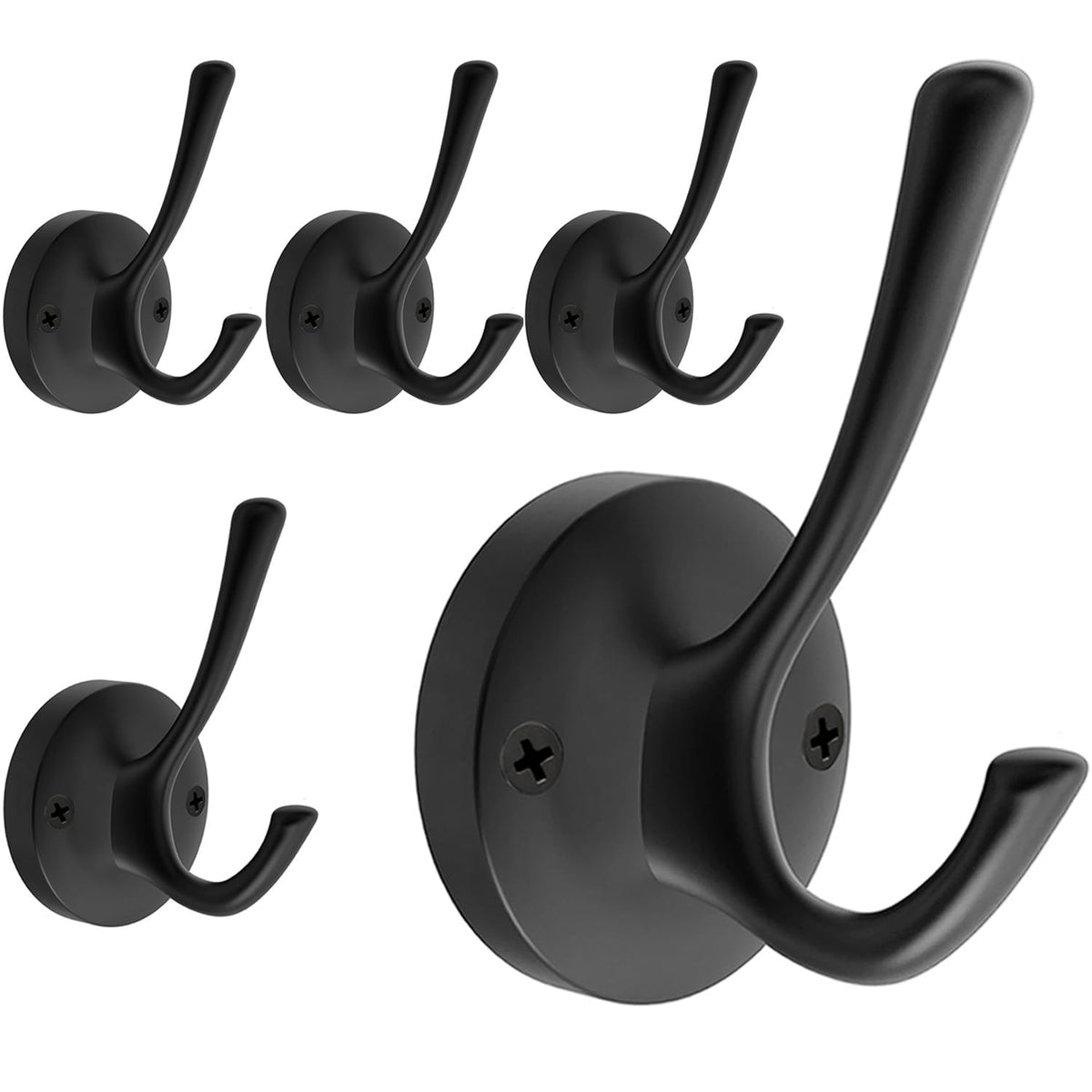 TOFIIGREM Brushed Nickel Robe Hooks Towel Hooks, 3 Pack Coat Hook Heavy Duty Mudroom Hook Double Bathrobe Hook Wall Mounted, Hat Hooks for Entryway Bathroom Kitchen Closet