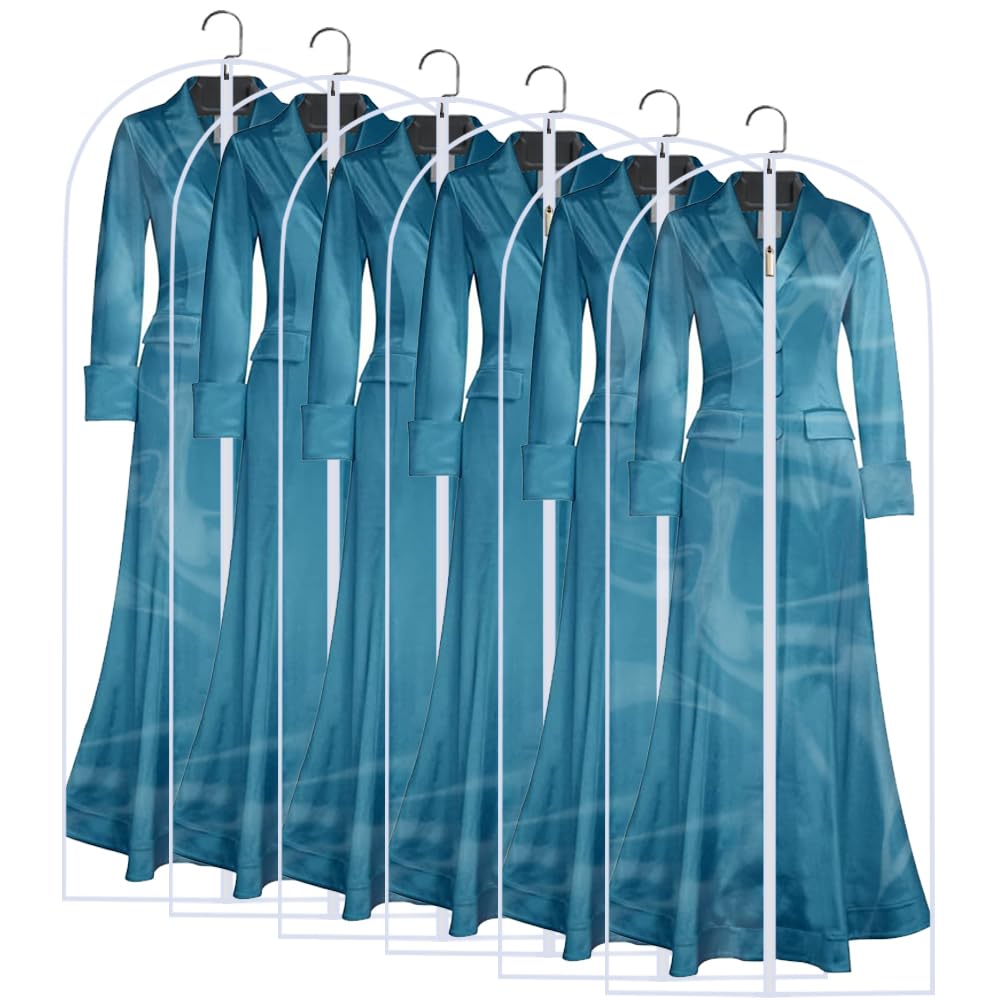 Hanging Garment Bag (Set of 6) Black Side Breathable Dress Bags for Hanging Clothes Cloth Cover for Closet Clear Full Zipper Bags for Coat Clothes Storage (24'' x 54'', Black)