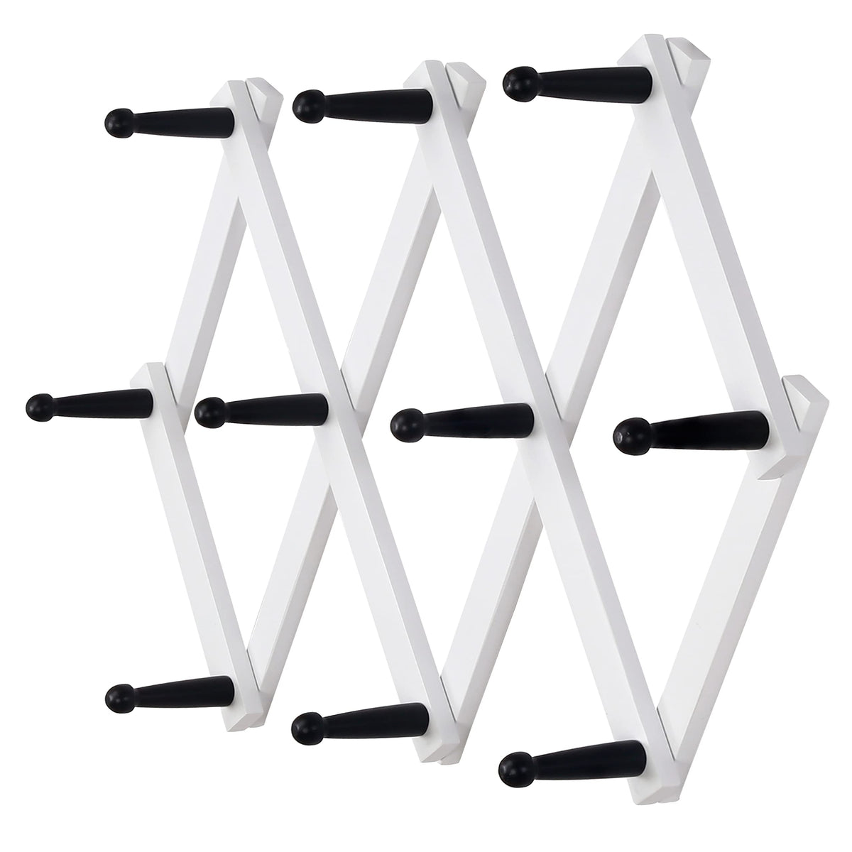 Dseap Accordian Wall Hanger: 16” High Wooden Wall Expandable Coat Rack, Hat Rack Holder, Accordion Hook for Baseball Caps, Coats, Mugs, 13 Peg Hooks, White