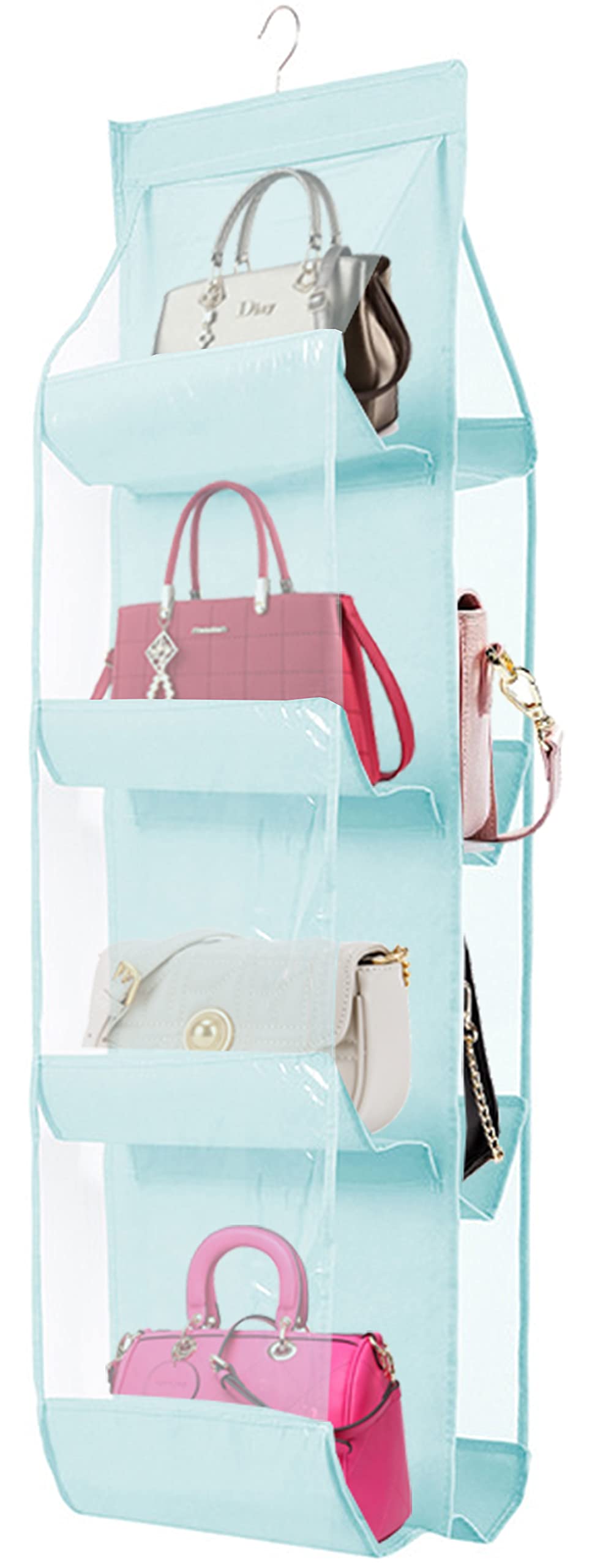 AARAINBOW Hanging Handbag Organizer for Closet, 8-Pocket Purse Storage Holder, Space-Saving Wardrobe Organizer for Women, 44.5"L x 13.5"W (A-White)