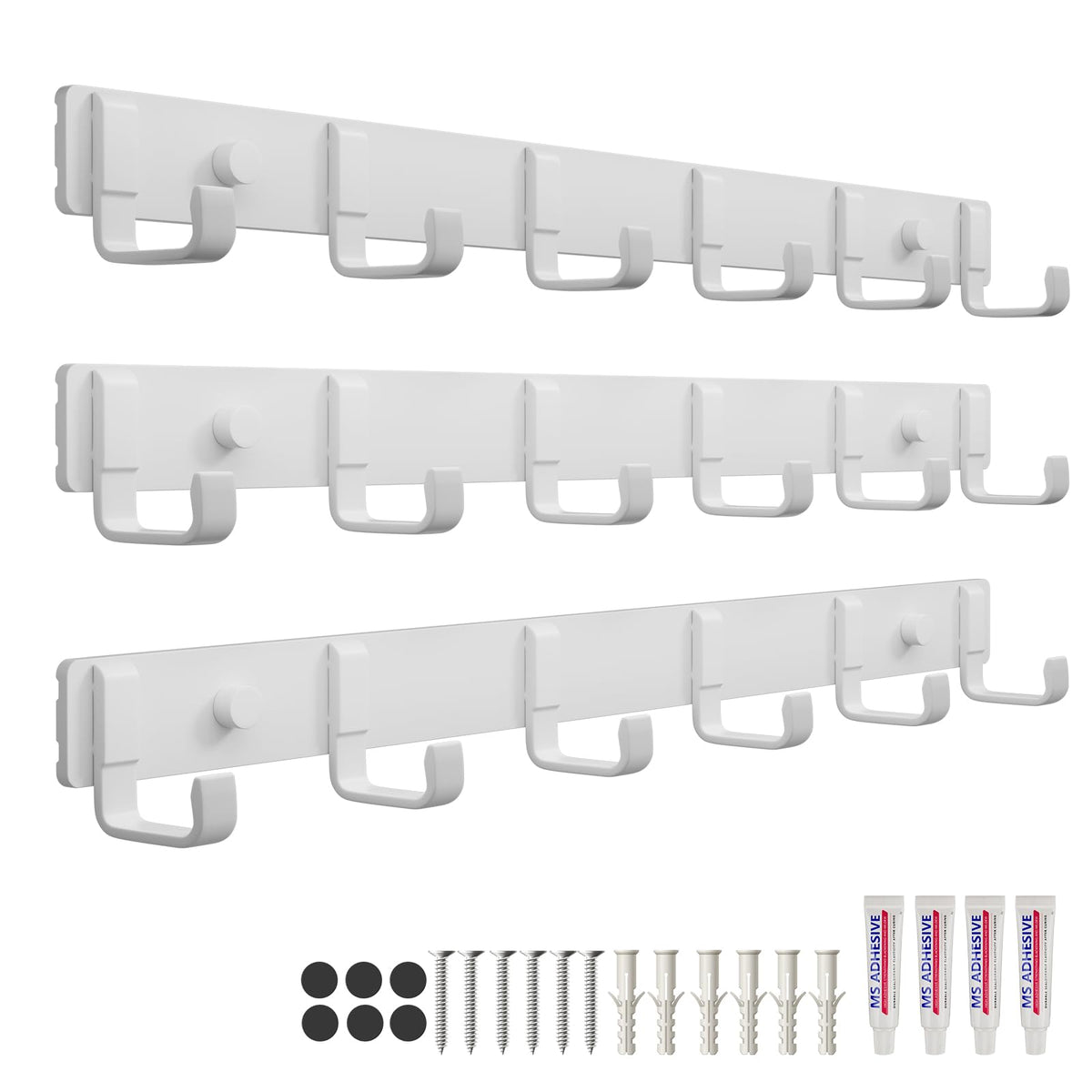 16" Heavy Duty Wall Mount Coat Rack with 6 Hooks, 2-Pack (Black)