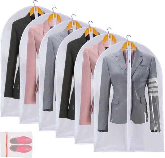 Clear Garment Bags For Hanging Clothes, 36" Women Suit Bags, Plastic Garment Bags for Closet Storage, Suit Cover Bags with Zipper for Short Coats, Jackets, Shirts 24"x36"/ 6 Pack
