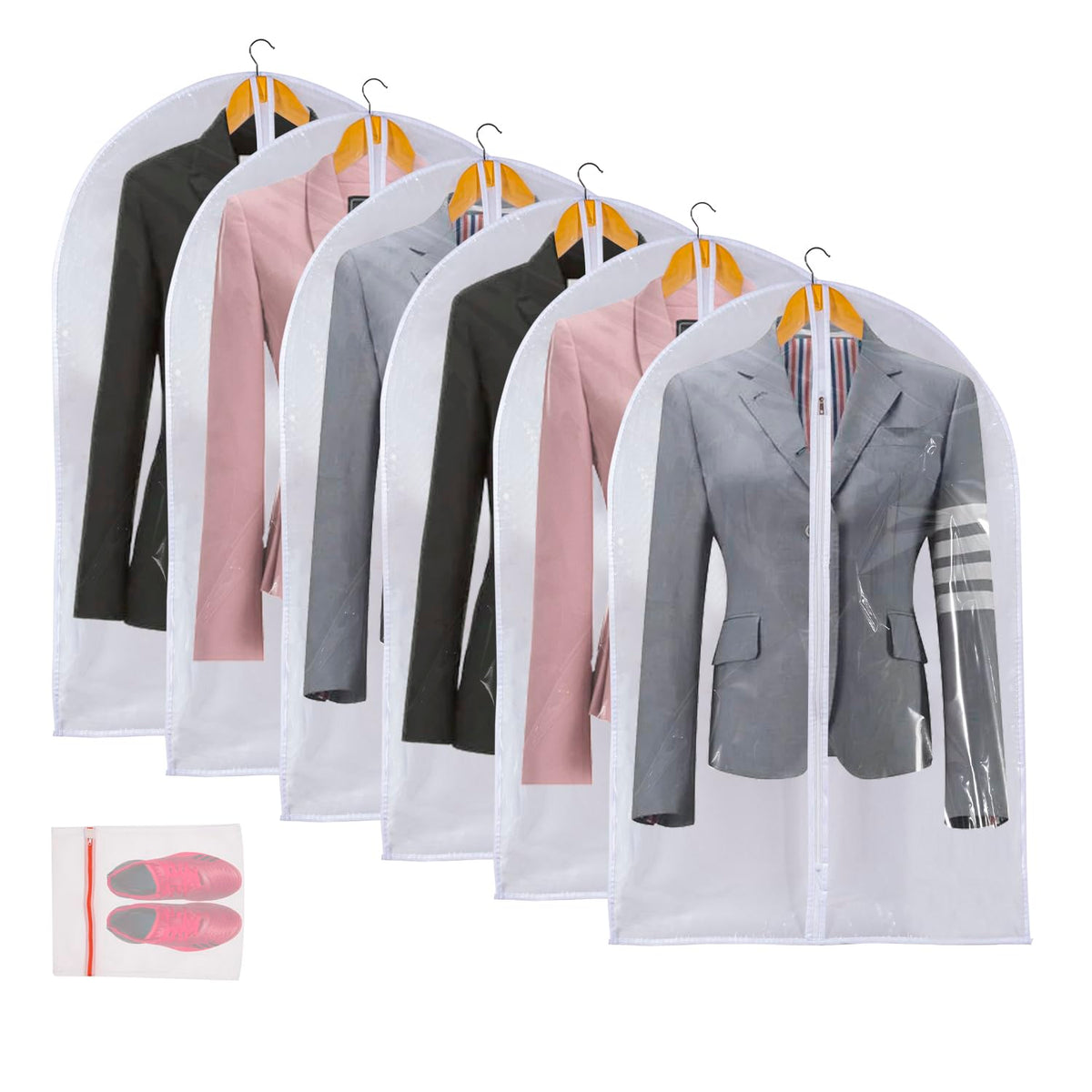 Clear Garment Bags For Hanging Clothes, 36" Women Suit Bags, Plastic Garment Bags for Closet Storage, Suit Cover Bags with Zipper for Short Coats, Jackets, Shirts 24"x36"/ 6 Pack