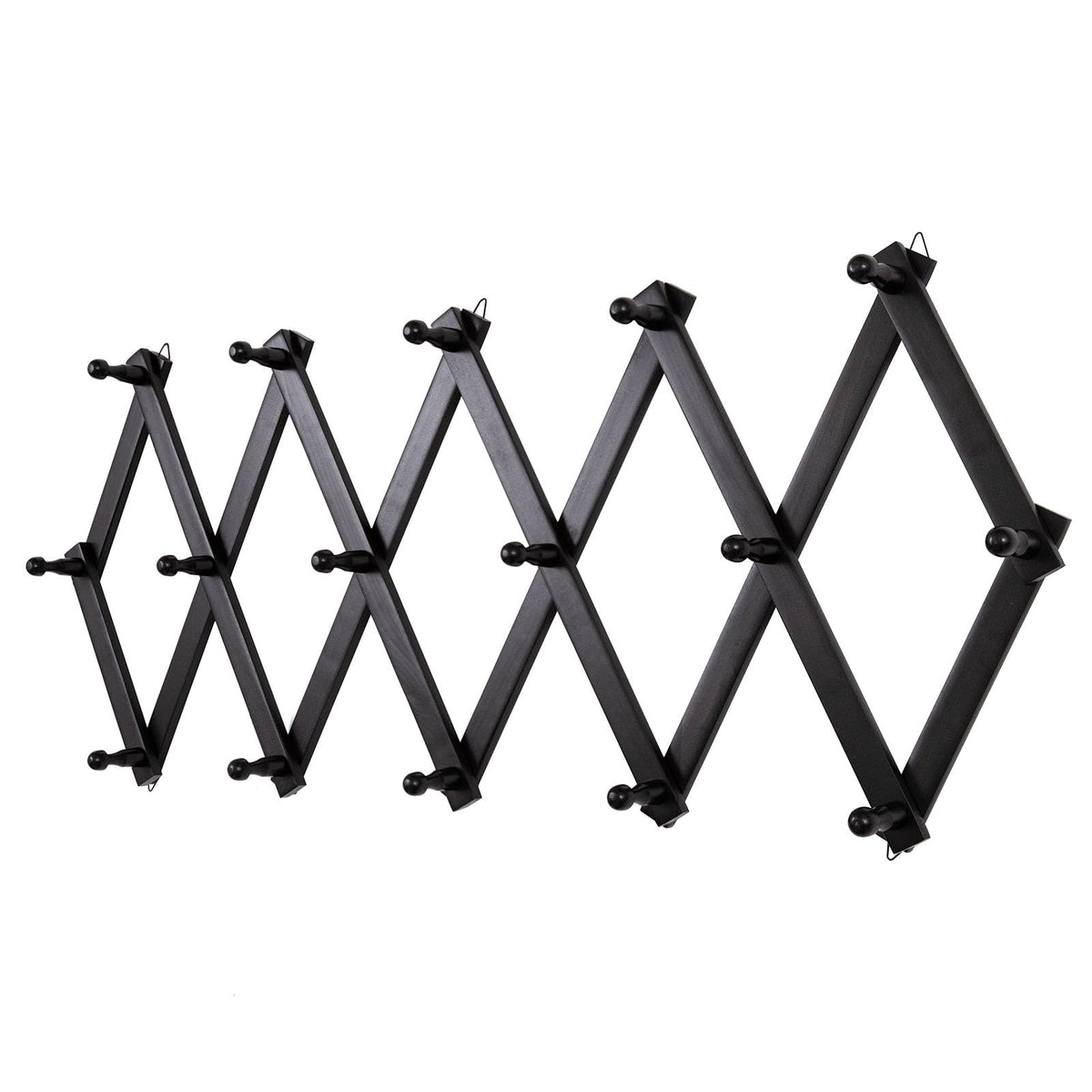 SCUNDA Hat Rack for Wall, Expandable Wall Hat Holder with 16 Hooks, 16 inch Wooden Wall Hook for Baseball Caps,Cowboy, Bag,Hoodie(Brown)