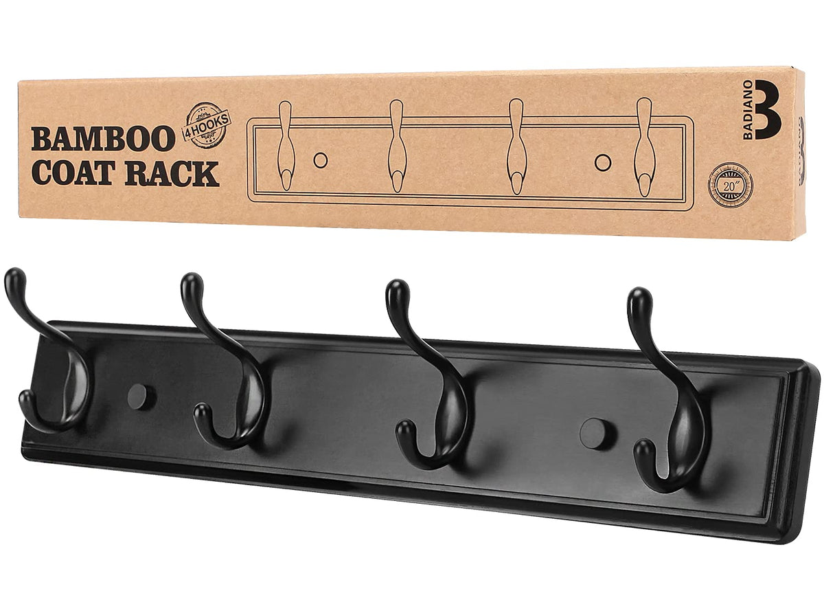 Badiano Heavy Duty Wooden Coat Rack, Wall-Mounted Organizer,14 Inch, White