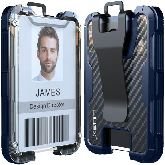 LIUGX Carbon Fiber Badge Holder with Metal Clip, 4 Cards, for Office IDs