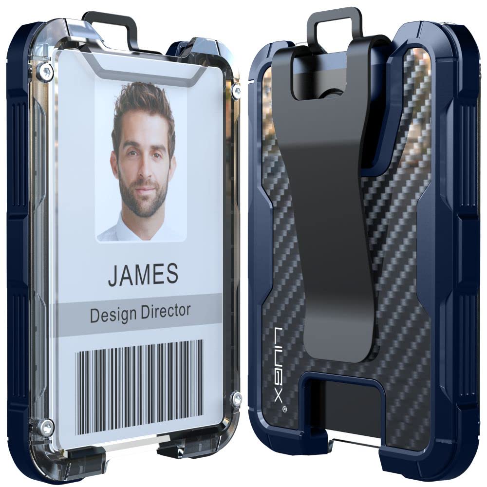 LIUGX Carbon Fiber Badge Holder with Metal Clip, 4 Cards, for Office IDs