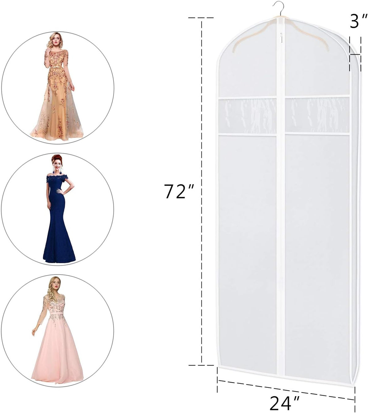Zilink Dress Garment Bag for Storage Dress Cover Bag for Long Dresses 72 in