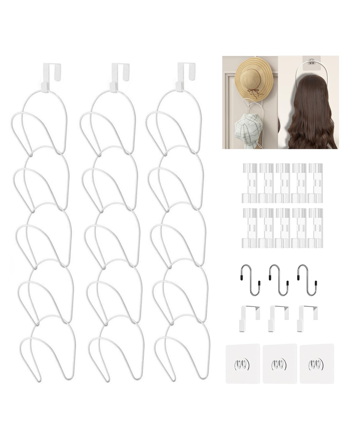 LINFIDITE 10 Pack Hat Rack Hanger Holder Organizer Closet Hanging Baseball Cap Display Storage Rack for Scarves Handbags Towels Clothes Ties Over Door Wall Mounted w Hanging Hook Black