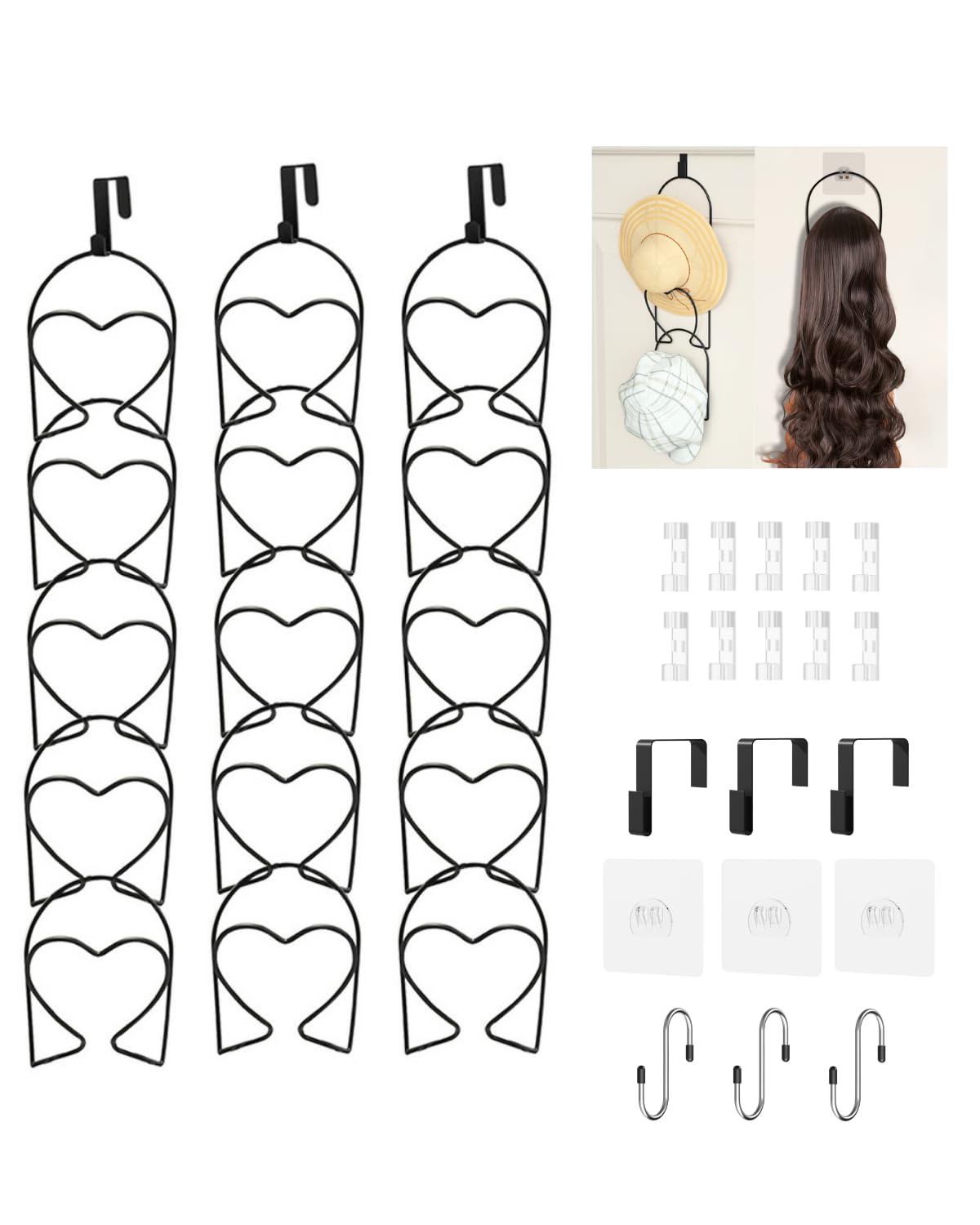 LINFIDITE 10 Pack Hat Rack Hanger Holder Organizer Closet Hanging Baseball Cap Display Storage Rack for Scarves Handbags Towels Clothes Ties Over Door Wall Mounted w Hanging Hook Black