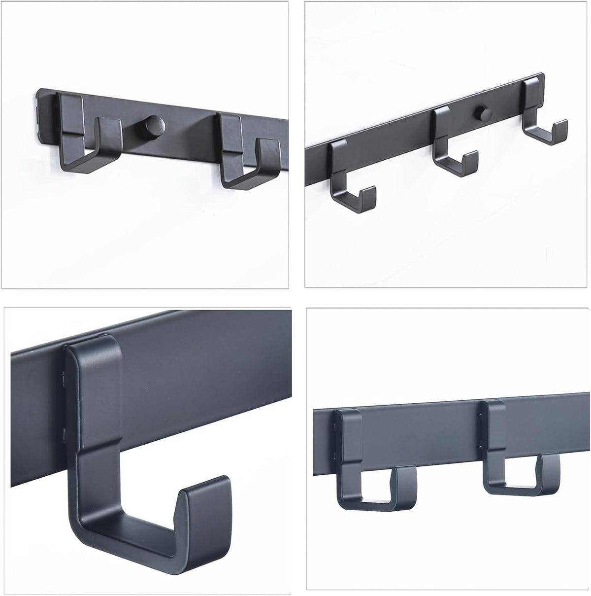 2 Pack Hat & Coat Rack - Wall Mounted Aluminum Alloy Hook Rack (5 Hooks Black)