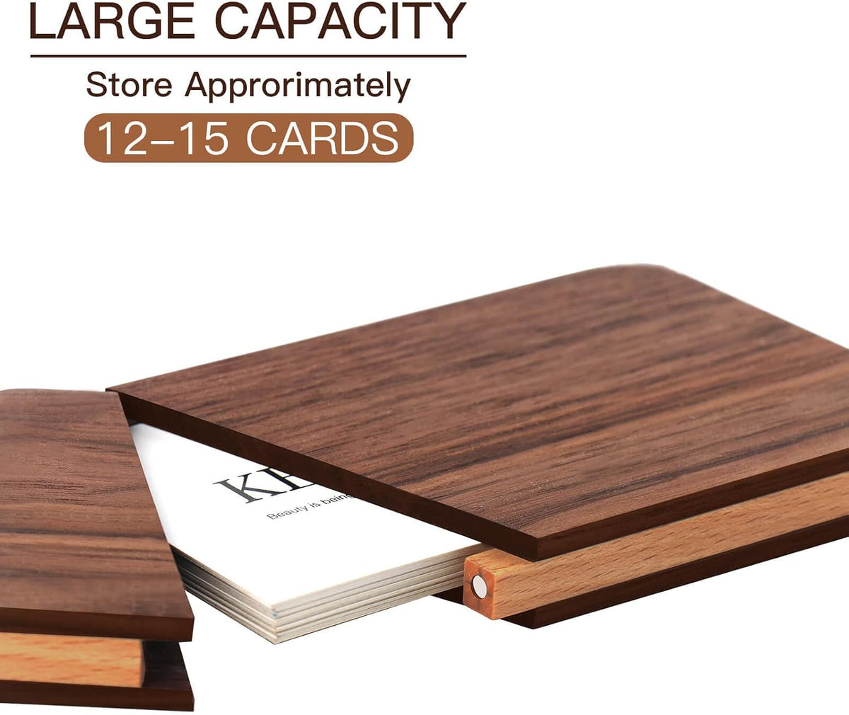 Wooden Business Card Holder, Black Walnut Case with Magnetic Closure